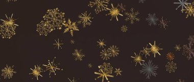 Karanlık kış mevsiminde soyut altın kar taneleri