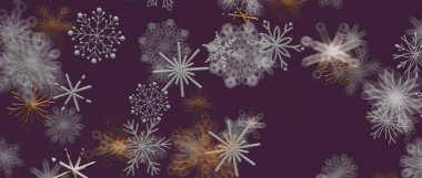 Bayram tasarımları için mor arkaplanda soyut kar tanesi deseni