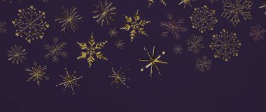 Mor Arkaplanda Altın Kar Taneleri: Şenlikli Kış Tasarımı