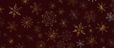 Zengin bordo arka planda zarif altın kar taneleri