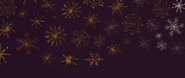 Koyu Mor Arkaplan Üzerine Zarif Altın ve Gümüş Kar Tanesi Kalıbı