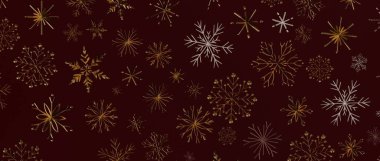 Noel için Burgundy Arkaplanı 'nda Zarif Kar Tanesi Deseni