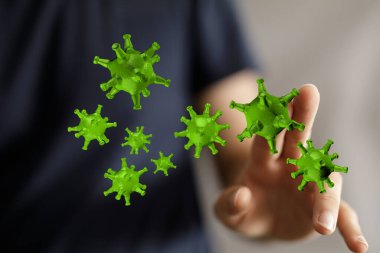 Yeşil koronavirüse dokunmak, mikropları yaymak ve virüs tehlikesi kavramı