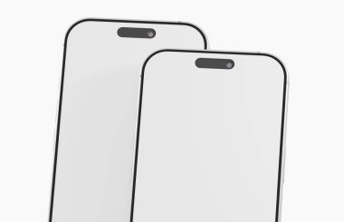 Modern akıllı telefon tasarım konsepti, beyaz bir stüdyoda iki cihaz.