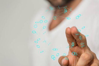 Adamın eli dijital ağa uzanıyor, bağlantı konseptini gösteriyor