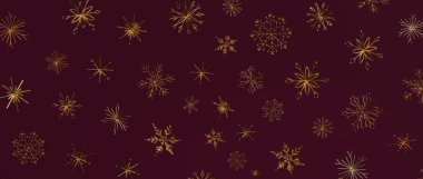 Noel için Burgundy Arkaplanında Zarif Altın Kar Tanesi Şablonu