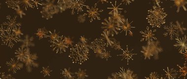 Kış tatilleri için kahverengi renkli soyut altın kar taneleri