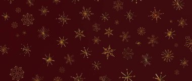 Kış Tatilleri İçin Kırmızı Arkaplanda Altın Kar Taneleri Kalıbı