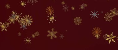 Burgundy arka planda düşen altın kar tanelerinin soyut çizimi