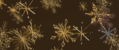 Kış mevsimi için Karanlık Arkaplanda Soyut Altın Kar Taneleri