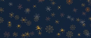 Kış Mevsimi Dekorasyonu İçin Koyu Mavi Arkaplanda Zarif Kar Tanesi Deseni