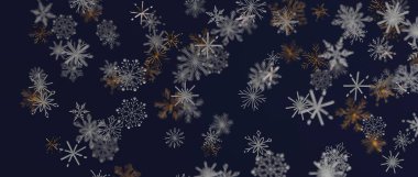 Kış mevsimi için Koyu Mavi Arkaplanda Soyut Kar Tanesi Deseni