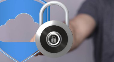 Güvenli Bulut Veri Koruması: Asma kilit ve Bulut Simgesi