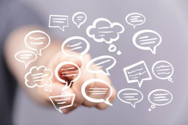 Dijital Konuşma Baloncuklarına El Gösterimi: İletişim Konsepti