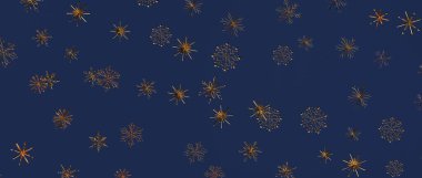 Noel Mevsimi Tasarımı İçin Koyu Mavi Üzerine Altın Kar Tanesi Deseni