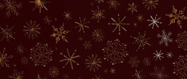 Burgundy Noel Arkaplanı Üzerine Zarif Altın Kar Tanesi Şablonu