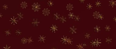 Koyu kırmızı zemine düşen altın kar taneleri bayram neşesi yaratıyor