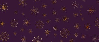 Noel için Mor Arkaplanda Zarif Altın Kar Tanesi Şablonu