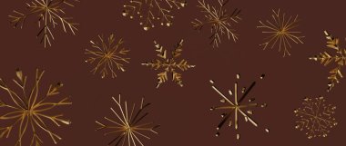 Zengin kahverengi arka planda zarif altın kar taneleri tatil için