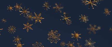 Koyu Mavi Kış Arkaplanı Üzerine Zarif Altın Kar Tanesi Şablonu