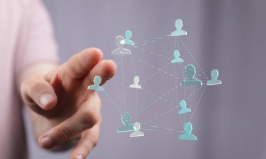 Bağlı ağ kavramı insan eli sosyal medya ağına işaret ediyor