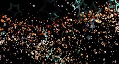 Karanlık bir boşlukta parlayan elementlerle soyut yıldız arkaplanı