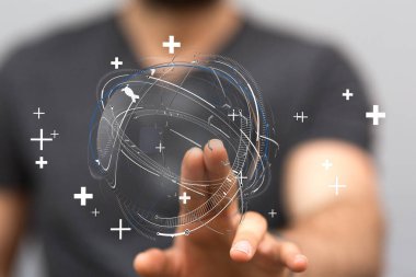 Dijital bir dünyaya dokunan adam, küresel bağlantı kavramı