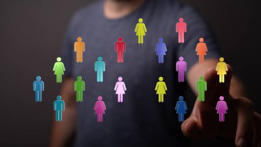 Digital human network connection, touch interaction, global social concept