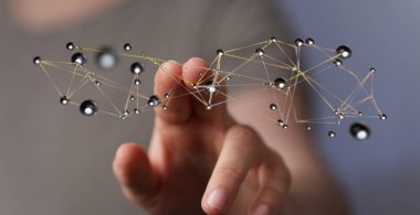 İş konseptinde dijital ağ bağlantı noktalarına dokunmak