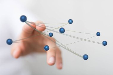 Bağlantı ve veriyi sembolize eden ağ düğümleri elle bağlanıyor