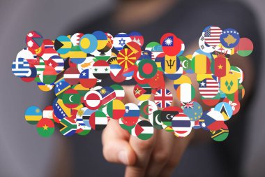 Çeşitli uluslararası bayraklara, küresel topluma ve konsept