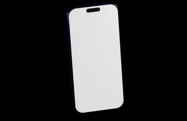Siyah arkaplanda mavi çerçeveli boş modern akıllı telefon modeli.