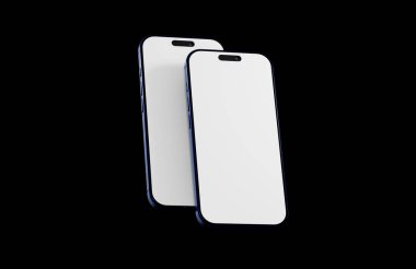 Siyah Arkaplanda İzole Edilmiş Beyaz Ekranlı Modern Telefonlar