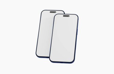 Beyaz arkaplanda boş ekranları gösteren iki akıllı telefon