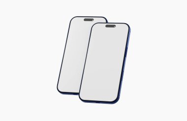 Mavi modelli iki modern akıllı telefon, ekran, ürün sunumu