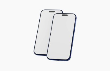 Boş ekranlı iki modern akıllı telefon, teknoloji konsepti.