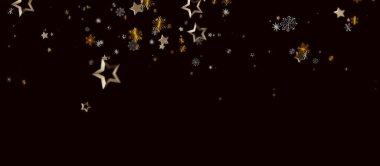 Karanlık Arkaplanda Şenlikli Altın Yıldızlar ve Kar Taneleri