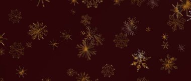 Zengin bir Burgundy Arkaplanda Soyut Altın Kar Taneleri