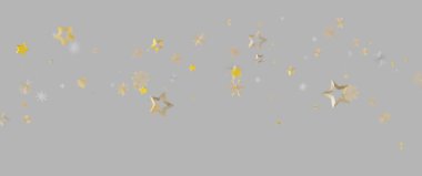 Gri arkaplanda soyut altın yıldızlar ve kar taneleri