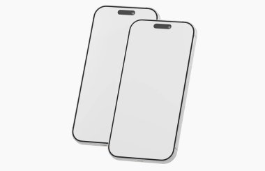 İki akıllı telefon izole edilmiş, boş ekranlı model tasarım.