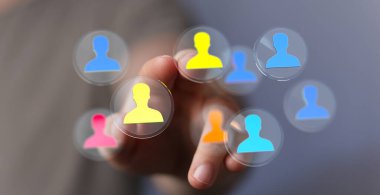 Bağlantıyı Temsil Eden Dijital İnsanlar Simgeleri ile Elle Etkileşim