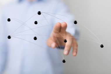 Dijital ağ bağlantısına dokunmak, fütüristik teknoloji konsepti çizimi