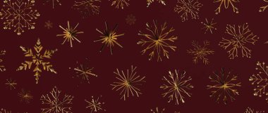 Burgundy Kızıl Arkaplanda Altın Kar Tanesi Şablonu