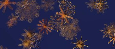 Soyut Şeffaf Kar Taneleri Koyu Mavi Arkaplanda Yüzüyor, Kış Teması