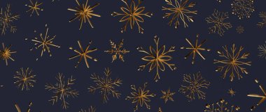 Kışın Koyu Mavi Arkaplanda Altın Kar Tanesi Kalıbı