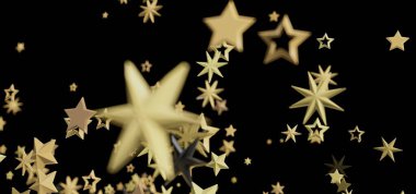 Altın yıldızlar siyah arkaplanda kayıyor