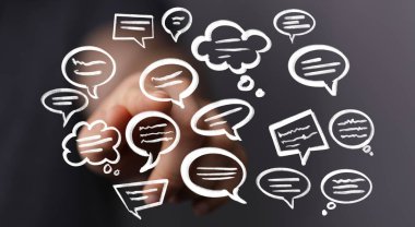 Yüzen Konuşma Baloncuklarına El Gösterimi: İletişim Konsepti