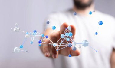 Dijital Ağ Düğümleriyle Etkileşen Adam