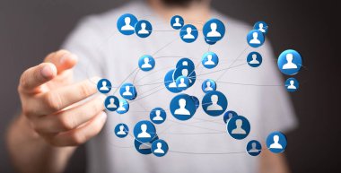 Dijital ağ bağlantısı bir el, sosyal medya kavramı ile görselleştirildi