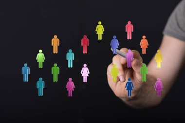 Colorful People Icons Floating, Hand Drawing Connection with Pen